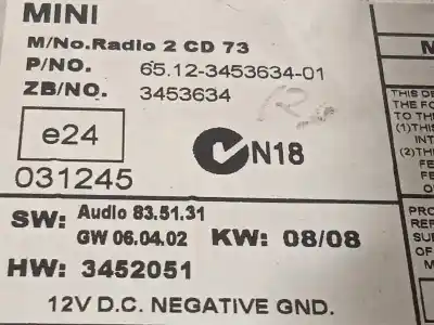 Recambio de automóvil de segunda mano de sistema audio / radio cd para mini mini (r56) cooper referencias oem iam 65123453634  