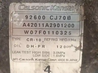 Second-hand car spare part air conditioning compressor for nissan note (e11e) tekna oem iam references 92600cj70b  