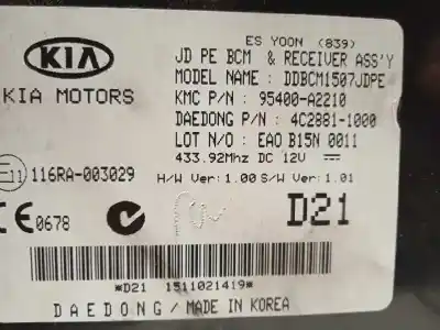 Second-hand car spare part electronic module for kia pro cee´d (jd) 1.4 crdi 90 oem iam references 95400a2210  