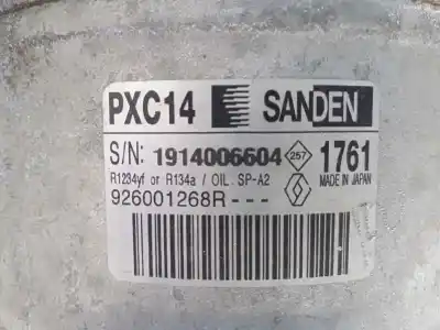 Second-hand car spare part air conditioning compressor for renault megane iv berlina 5p 1.2 tce energy 101 cv / 74 kw oem iam references 926001268r 1914006604 