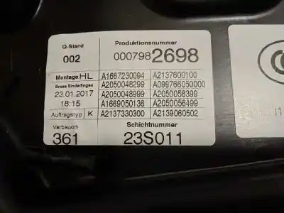 Recambio de automóvil de segunda mano de elevalunas trasero izquierdo para mercedes clase e (w213) e 220 d (213.004) referencias oem iam a2137306705 a2139060502 