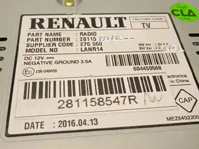 İkinci el araba yedek parçası ses sistemi / radyo cd için renault kadjar 1.6 dci diesel fap energy oem iam referansları 281158547r  