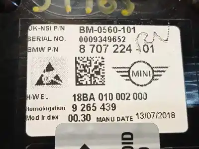 Pezzo di ricambio per auto di seconda mano pannello degli strumenti per mini mini (f56) one first riferimenti oem iam 8707224 62108707224 62105a1c3f8