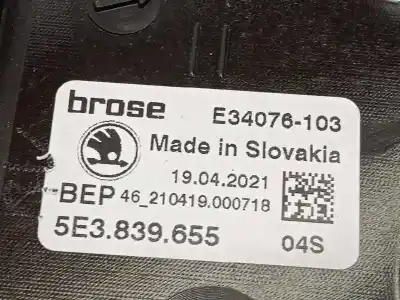 Second-hand car spare part rear left window regulator for skoda octavia lim. (nx3) 2.0 tdi oem iam references 5e3839655 5q0959801 
