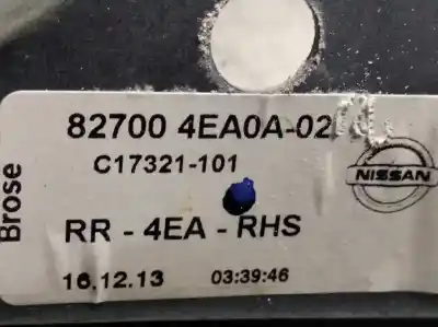 Автозапчастина б/у регулятор скла заднього правого для nissan qashqai (j11) acenta посилання на oem iam 827004e0a02  