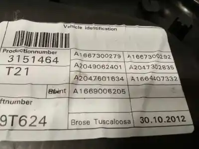 Автозапчастина б/у регулятор скла заднього правого для mercedes-benz clase m (w166) ml 350 cdi bluetec edition 1 (166.024) посилання на oem iam a1667300279 a1669060601 