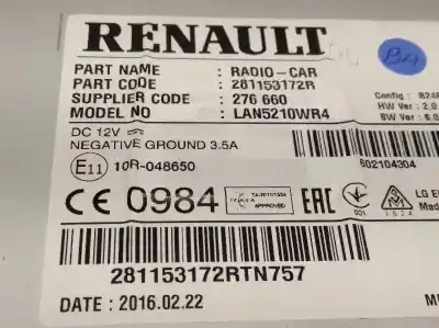 Gebrauchtes Autoersatzteil audiosystem / radio-cd zum renault clio iv 1.5 dci diesel fap oem-iam-referenzen 281153172r  