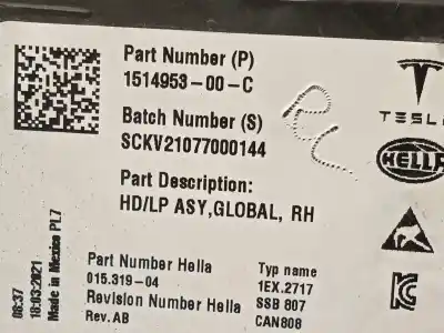 Piesă de schimb auto la mâna a doua far dreapta pentru tesla model 3  referințe oem iam 151495300c  1ex2717