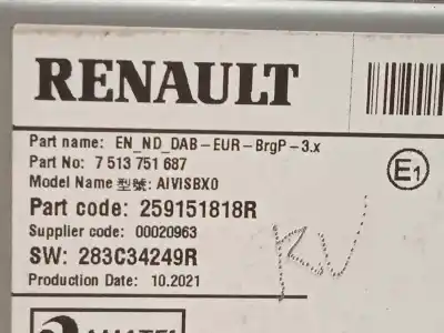 Автозапчастина б/у аудіо система / радіо cd для renault captur ii experience посилання на oem iam 259151818r 283c34249r 