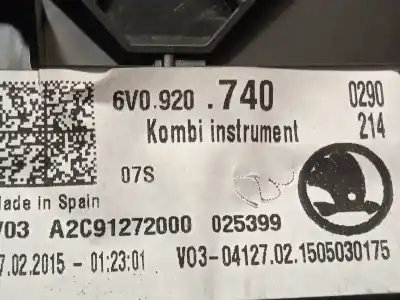 Автозапчастина б/у панель інструментів для skoda fabia iii (nj3) 1.2 tsi посилання на oem iam 6v0920740 a2c91272000 