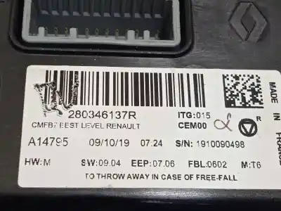 Second-hand car spare part multifunction display for renault clio v zen oem iam references 280346137r  