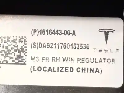 Second-hand car spare part passenger side right window regulator for tesla model 3 (5yj3) ev oem iam references 161644300a p161644300a 1a002172a