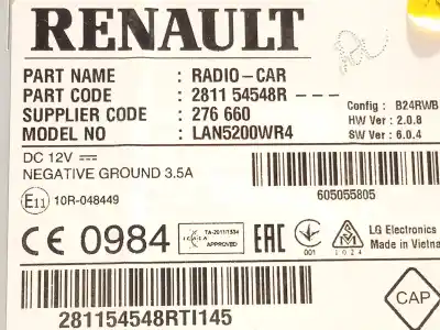 Second-hand car spare part multifunction display for renault captur i (j5_, h5_) 1.5 dci 90 oem iam references 281154548r  