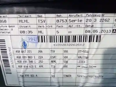 Автозапчастина б/у обкітка задніх лівіх дверей для audi a7 sportback (4ga) 3.0 tdi quattro посилання на oem iam 4g8867303d 4g8867303dwfa 