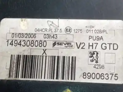 Recambio de automóvil de segunda mano de faro izquierdo para peugeot 807 (eb_) 2.0 16v referencias oem iam 1494308080 89006375 6208f1