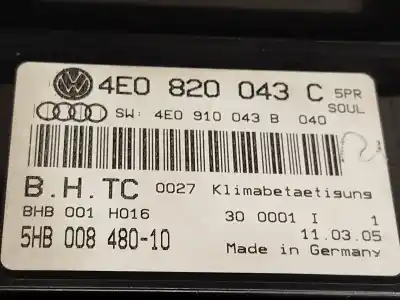Автозапчастина б/у клімат-контроль для audi a8 d3 (4e2, 4e8) 3.0 tdi quattro посилання на oem iam 4e0820043c  4e0820043c5pr