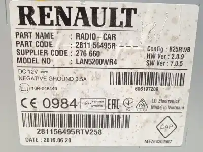 Pezzo di ricambio per auto di seconda mano impianto audio / radio cd per renault captur i (j5_, h5_) 1.5 dci 90 riferimenti oem iam 281156495r  