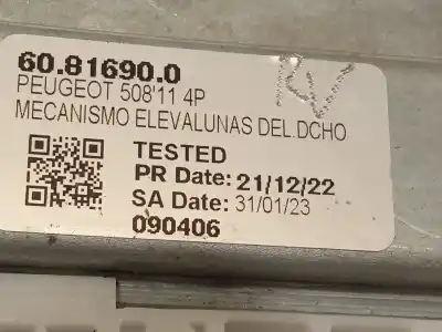 Автозапчасти б/у регулятор стекла переднего правого за peugeot 508 sw i (8e_) 2.0 hdi ссылки oem iam 60816900  9688808180