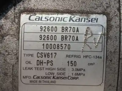 Автозапчасти б/у компрессор кондиционера воздуха за nissan qashqai / qashqai +2 i (j10, nj10, jj10e) 2.0 dci ссылки oem iam 92600br70a  