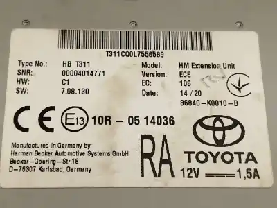 Автозапчастина б/у електронний модуль для toyota rav 4 v (_a5_, _h5_) 2.5 hybrid awd (axah54) посилання на oem iam 86840k0010  86840k0010b