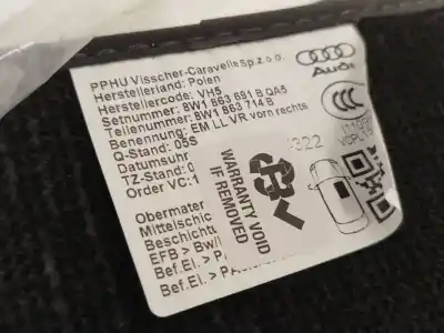 Pièce détachée automobile d'occasion tapis pour audi a4 b9 avant (8w5, 8wd) 30 tdi mild hybrid références oem iam 8w1863691b  8w1863691bqa5