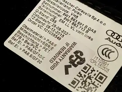 Pièce détachée automobile d'occasion tapis pour audi a4 b9 avant (8w5, 8wd) 30 tdi mild hybrid références oem iam 8w1863691b  8w1863691bqa5