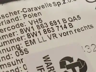 Pièce détachée automobile d'occasion tapis pour audi a4 b9 avant (8w5, 8wd) 30 tdi mild hybrid références oem iam 8w1863691b  8w1863691bqa5
