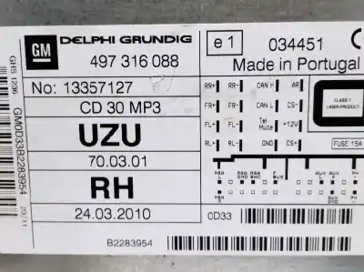 Second-hand car spare part audio system / radio cd for opel corsa d cosmo oem iam references 13357127 497316088 