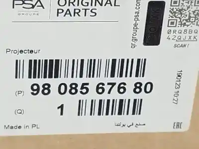 Second-hand car spare part right headlight for citroen jumpy furgón (v_) 2.0 bluehdi 120 oem iam references 9808567680  