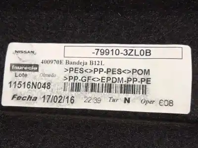 Second-hand car spare part parcel shelf for nissan pulsar fastback (c13) 1.5 dci oem iam references 799103zl0b  