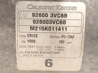 Pezzo di ricambio per auto di seconda mano compressore aria condizionata per nissan pulsar fastback (c13) 1.5 dci riferimenti oem iam 926003vc6b  