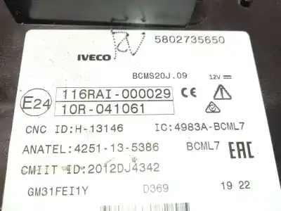 Second-hand car spare part fuse box unit for iveco daily vi furgón 35s16, 35c16, 70c16 oem iam references 5802735650  580273565000