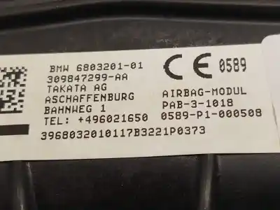 Peça sobressalente para automóvel em segunda mão airbag dianteiro direito por mini mini (f55) one d referências oem iam 6803201  72126803201