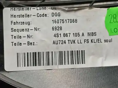 Second-hand car spare part left front door trim for audi r8 (4s3, 4sp) 5.2 fsi quattro oem iam references 4s1867103ambs  4s1867105ambs