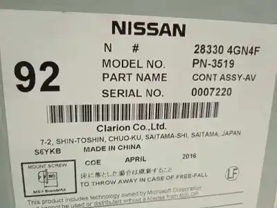 Second-hand car spare part gps navigation system for infiniti q30 2.2d premium 170 cv / 125 kw oem iam references 283304gn4f  