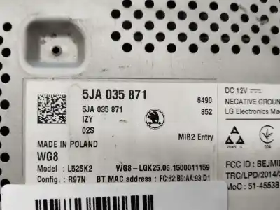 Second-hand car spare part audio system / radio cd for skoda rapid active oem iam references 5ja035871  