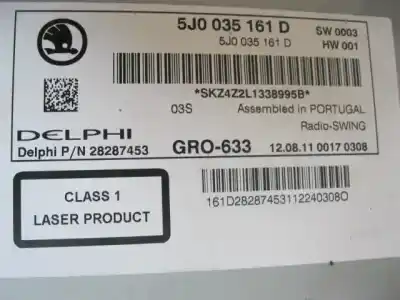 Second-hand car spare part audio system / radio cd for skoda fabia 1.6 td-cay oem iam references   