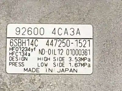 Peça sobressalente para automóvel em segunda mão compressor de ar condicionado a/a a/c por nissan x-trail iii (t32_, t32r, t32rr) 1.7 dci all mode 4x4-i referências oem iam 926004ca3a 4472501521 6sbh14c