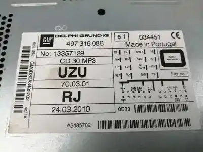 Second-hand car spare part audio system / radio cd for opel corsa d opc oem iam references 13357129 cd30mp3 497316088