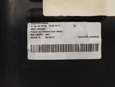 Peça sobressalente para automóvel em segunda mão forra / revestimento da porta traseira direita por citroen c4 cactus 1.2 vti 82 referências oem iam 98011898zd  