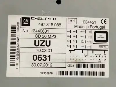 Pezzo di ricambio per auto di seconda mano impianto audio / radio cd per opel corsa d 1.3 16v cdti riferimenti oem iam 13440631  497316088