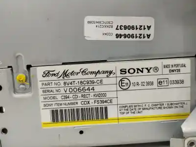 Second-hand car spare part audio system / radio cd for ford kuga (cbv) 2.0 tdci cat oem iam references 8v4t18c939ce v006644 