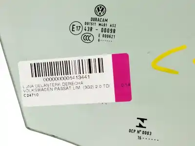 Second-hand car spare part front right glass window for volkswagen passat b8 (3g2, cb2) 2.0 tdi oem iam references   