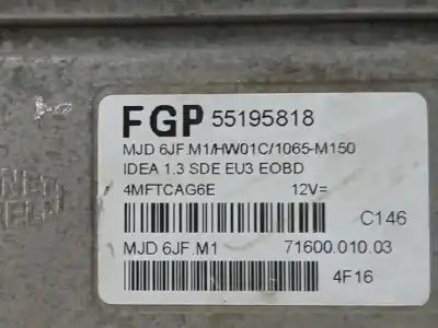 Second-hand car spare part ecu engine control for fiat idea (135) 1.3 16v jtd 16v dynamic plus (10.2005->) 69 cv / 51 kw oem iam references 55195818  