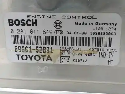 Автозапчастина б/у ебу контролер двигуна для toyota yaris (_p1_) 1.4 d-4d (nlp10_) посилання на oem iam 8966152891 896605c011 0281011649