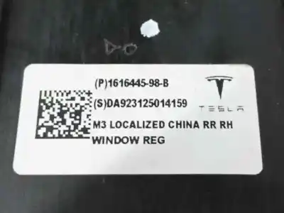 Peça sobressalente para automóvel em segunda mão elevador de vidros traseiro direito por tesla model 3 (5yj3) ev referências oem iam 161644598b  