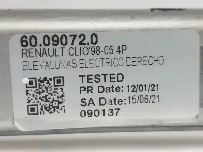 Автозапчасти б/у регулятор стекла переднего правого за renault clio ii fase i (b/cbo) 1.2 16v alize 75 cv / 55 kw ссылки oem iam 60090720  60090720