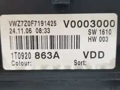 Автозапчастина б/у панель інструментів для volkswagen caddy ka/kb (2k) kombi посилання на oem iam 1t0920863a  1t0920863a