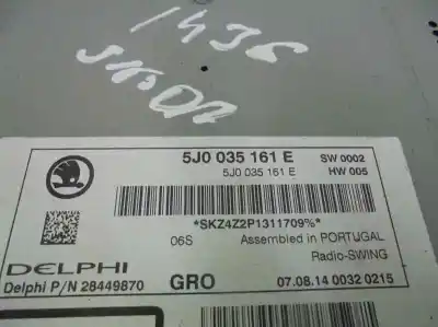 Second-hand car spare part audio system / radio cd for skoda rapid spaceback (nh) cayc oem iam references 5j0035161e  