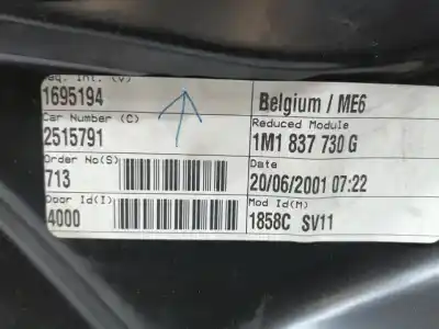 Second-hand car spare part passenger side right window regulator for seat toledo ii (1m2) 1.9 tdi oem iam references 1m0837462  